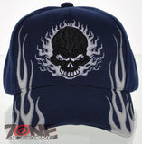 WHOLESALE NEW! SIDE FLAME SKULL CAP HAT NAVY
