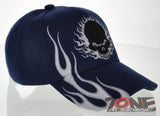WHOLESALE NEW! SIDE FLAME SKULL CAP HAT NAVY