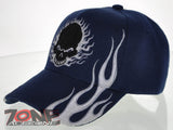 WHOLESALE NEW! SIDE FLAME SKULL CAP HAT NAVY