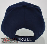 WHOLESALE NEW! SIDE FLAME SKULL CAP HAT NAVY