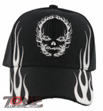 NEW! SIDE FLAME SKULL FLAME CAP HAT BLACK