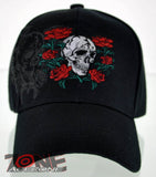 NEW! SKULL RED ROSE CAP HAT N1 BLACK