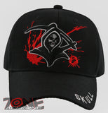 NEW! GRIM REAPER DEATH SKULL BALL CAP HAT BLACK