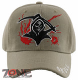 NEW! GRIM REAPER DEATH SKULL BALL CAP HAT TAN
