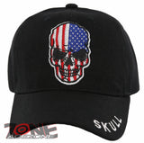 NEW! AMERICAN FLAG SKULL BALL CAP HAT BLACK