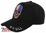 NEW! AMERICAN FLAG SKULL BALL CAP HAT BLACK