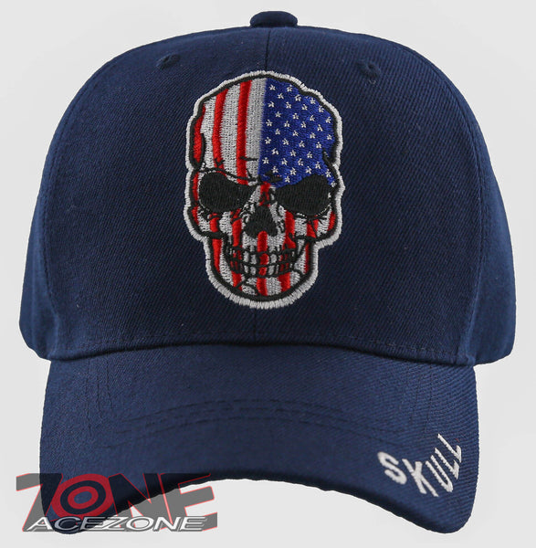 NEW! AMERICAN FLAG SKULL BALL CAP HAT NAVY