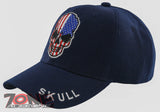 NEW! AMERICAN FLAG SKULL BALL CAP HAT NAVY