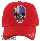 NEW! AMERICAN FLAG SKULL BALL CAP HAT RED