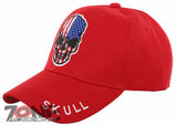 NEW! AMERICAN FLAG SKULL BALL CAP HAT RED