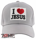 NEW! I LOVE JESUS CHRISTIAN BASEBALL CAP HAT GRAY