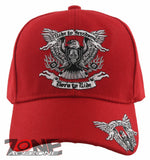 NEW! RIDE TO FREEDOM BORN TO RIDE MOTO EAGLE SKULL BALL CAP HAT RED