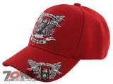 NEW! RIDE TO FREEDOM BORN TO RIDE MOTO EAGLE SKULL BALL CAP HAT RED