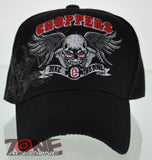 NEW! MOTO CHOPPERS BIKE THE BONE SKULL WINGS CAP HAT BLACK