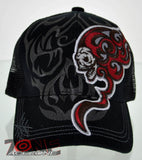 NEW! MESH BIG SHADOW SKULL FLAME CAP HAT BLACK