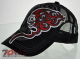 NEW! MESH BIG SHADOW SKULL FLAME CAP HAT BLACK