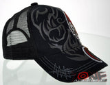 NEW! MESH BIG SHADOW SKULL FLAME CAP HAT BLACK