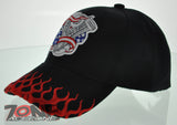 NEW! AMERICAN FLAG MOTO CHOPPERS ENGINE FLAME BIKER CAP HAT BLACK