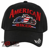 NEW! AMERICAN BIKER FLAG MOTO CHOPPERS ENGINE FLAME CAP HAT BLACK