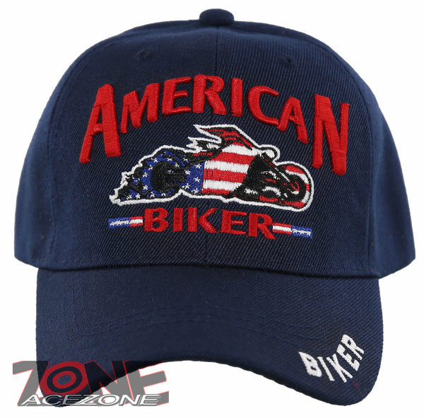 NEW! AMERICAN BIKER FLAG MOTO CHOPPERS ENGINE FLAME CAP HAT NAVY