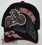 NEW! MOTO CHOPPERS BIKER SKULL WING FEAR NO EVIL CAP HAT BLACK