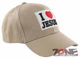 NEW! I LOVE JESUS CHRISTIAN BASEBALL CAP HAT TAN