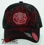 NEW! RED ROSE WING CAP HAT BLACK