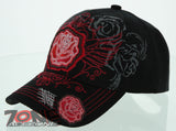 NEW! RED ROSE WING CAP HAT BLACK