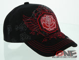 NEW! RED ROSE WING CAP HAT BLACK