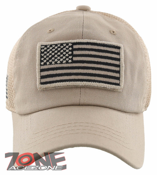 NEW! USA FLAG MILITARY TACTICAL DETACHABLE BASEBALL CAP HAT TAN