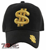 NEW! GOLD DOLLAR SIGN BALL CAP HAT BLACK