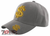 NEW! GOLD DOLLAR SIGN BALL CAP HAT GRAY