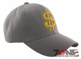 NEW! GOLD DOLLAR SIGN BALL CAP HAT GRAY
