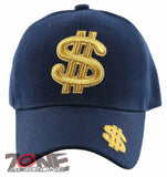 NEW! GOLD DOLLAR SIGN BALL CAP HAT NAVY