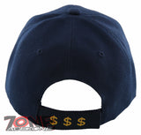 NEW! GOLD DOLLAR SIGN BALL CAP HAT NAVY