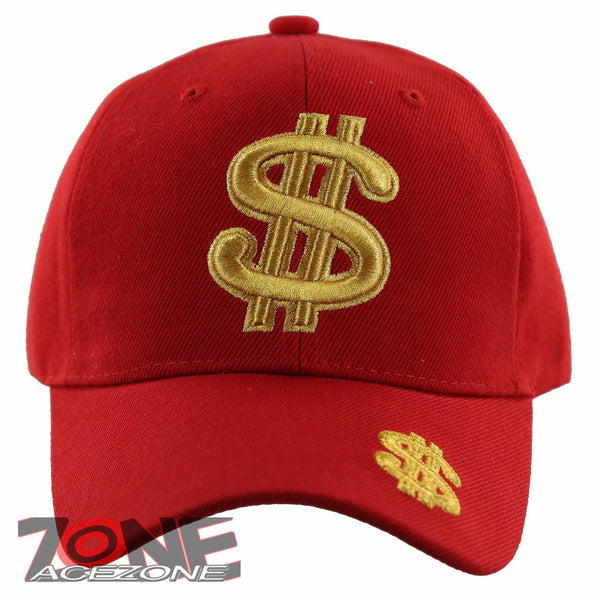 NEW! GOLD DOLLAR SIGN BALL CAP HAT RED