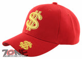 NEW! GOLD DOLLAR SIGN BALL CAP HAT RED