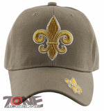 NEW! GOLD FLEUR DE LIS BALL CAP HAT TAN