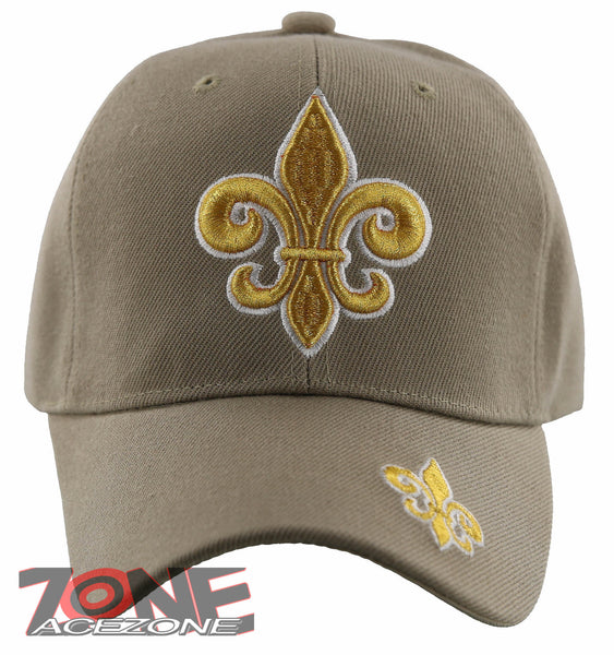 NEW! GOLD FLEUR DE LIS BALL CAP HAT TAN