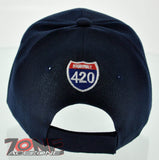 NEW HIGHWAY 420 POT WEED STONED FLAME BALL CAP HAT NAVY
