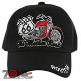 NEW! US ROUTE 66 THE MOTHER ROAD RED BIKE BALL CAP HAT BLACK