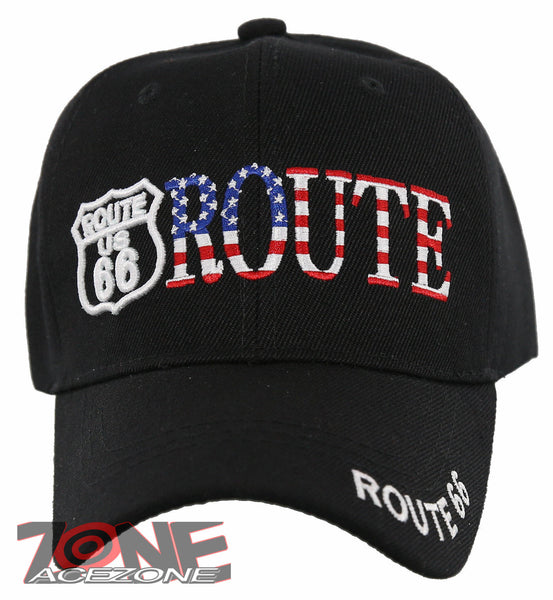 NEW! US ROUTE 66 THE MOTHER ROAD US FLAG BALL CAP HAT BLACK