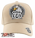 NEW! US ROUTE 66 EAGLE WING BALL CAP HAT TAN