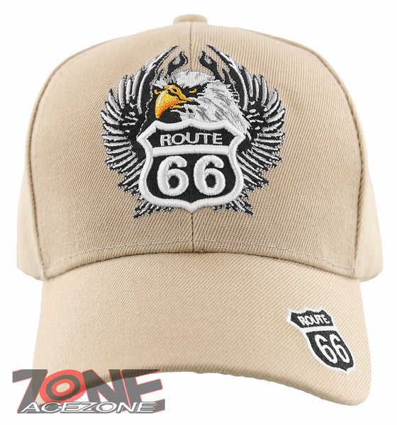 NEW! US ROUTE 66 EAGLE WING BALL CAP HAT TAN