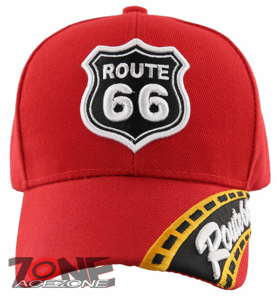 NEW! US ROUTE 66 THE MOTHER ROAD SIDE ROUTE66 BALL CAP HAT RED