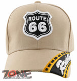 NEW! US ROUTE 66 THE MOTHER ROAD SIDE ROUTE66 BALL CAP HAT TAN