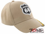 NEW! US ROUTE 66 THE MOTHER ROAD SIDE ROUTE66 BALL CAP HAT TAN