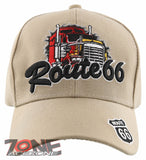 NEW! BIG TRUCK TRUCKER ROUTE 66 BALL CAP HAT TAN