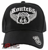 NEW! US ROUTE 66 BIG WING BALL CAP HAT BLACK