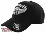 NEW! US ROUTE 66 BIG WING BALL CAP HAT BLACK